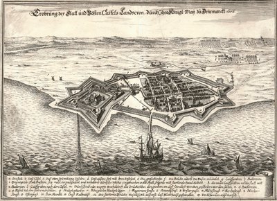 Ruotsin Landskronan linnoitukset, jotka tanskalaiset valtasivat Scanian sodassa, 1676 tekijältä Unbekannt