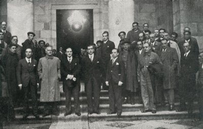 Baskimaan hallituksen pää (tai legendaarinen) Jose Antonio Aguirre ja hallituksen jäsenet, Barcelona. Jubert Figuerasin yksityinen säätiö. tekijältä Unbekannt
