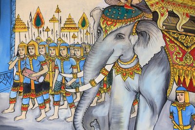 Valaistumisen polku. Buddhan elämä. Kattotaide, joka kuvaa Buddhan elämää. Wat Inpeng. Ventiane. Laos, 20151029, Vientiane, Laos tekijältä Unbekannt