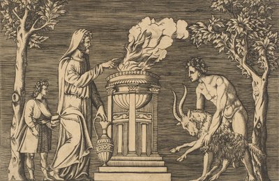 Oinasuhri, jota pitelee alaston mies oikealla, hupullinen pappi vasemmalla..., n. 1515-1600. tekijältä Unbekannt