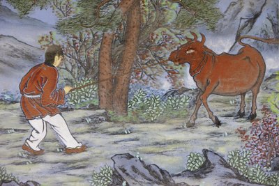 Zen-buddhalaisuuden kymmenen häränpaimenkuvaa edustavat valaistumisen vaiheita Härän kiinni saaminen, Soul, Coree du Sud tekijältä Unbekannt
