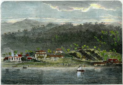Morantin kaupunki, Morant Bay, Jamaika, vuodelta 1880 tekijältä Unbekannt