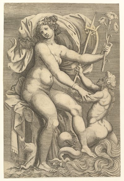Thetis istuu Tritonin kanssa, 1500-luku. tekijältä Unbekannt