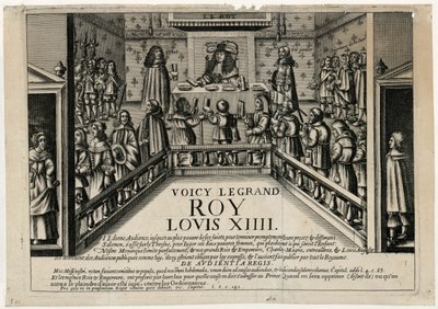 Tämän on hyvä kuningas Ludvig XIV:n sisäpuoli. Kuningas pitää yleisötilaisuuden, 1668. Noorderkerkissä Hoornissa tekijältä Unbekannt