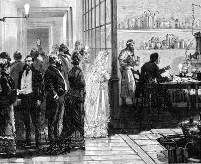 Thomas Edison kokeilee sähkölamppuja hääpäivänä 1871 1883 tekijältä Unbekannt