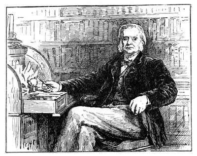 Thomas Henry Huxley, brittiläinen biologi, pöytänsä ääressä, v. 1880 tekijältä Unbekannt