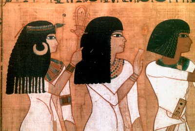 Kolme sisarta, yksityiskohta muinaisesta egyptiläisestä seinämaalauksesta tekijältä Unbekannt