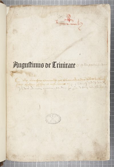 De trinitaten ja De Civitate Dei cum commenton nimisivu, kirjoittanut Augustinus Hippo (kynä ja muste paperille) tekijältä Unbekannt