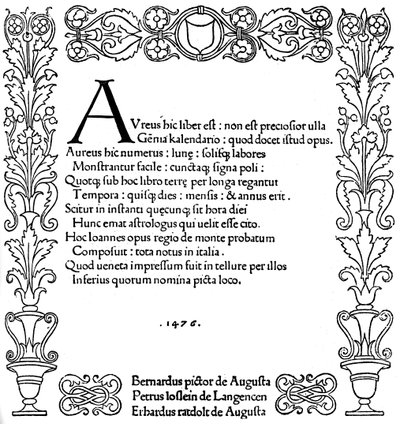 Regiomontanuksen Kalendariumin nimilehti, 1476, 1893 tekijältä Unbekannt