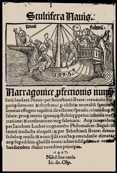 Sebastian Brantin kirjan Hullujen laiva, 1497, nimisivu. tekijältä Unbekannt