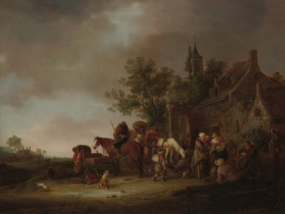 Matkailijat pysähtyvät majatalossa, 1643. tekijältä Unbekannt