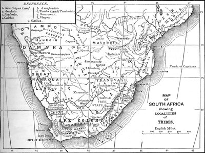 Etelä-Afrikan heimokartta, c1880 tekijältä Unbekannt