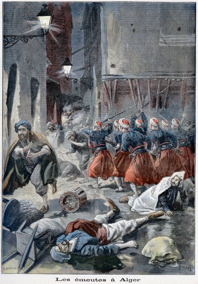 Joukot yrittävät raivata katuja juutalaisten vastaisten mellakoiden aikana, Alger, Algeria, 1898 tekijältä Unbekannt