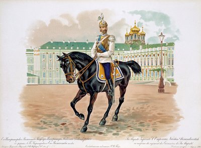 Venäjän tsaari Nikolai II Hänen Majesteettinsa Life Cuirassiers Guard -rykmentin univormussa, 1896 tekijältä Unbekannt