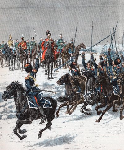 Tsaari Nikolai II arvioi kasakat, Venäjän ja Japanin sota, 1904-5 tekijältä Unbekannt