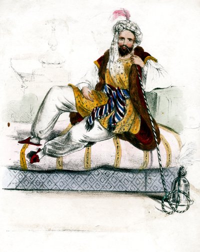 Turkkilainen mies polttaa vesipiippua, 1800-luku tekijältä Unbekannt
