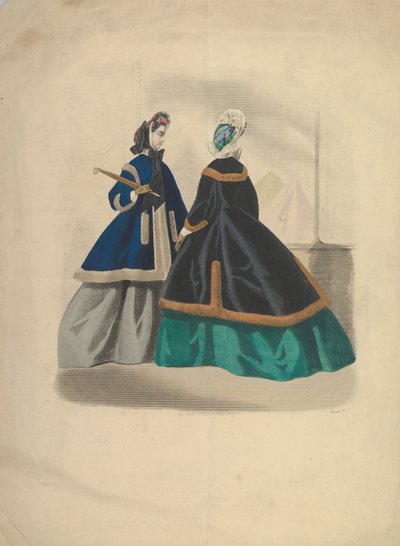 Kaksi naista pukeutunut takkiin, 1863-64. tekijältä Unbekannt