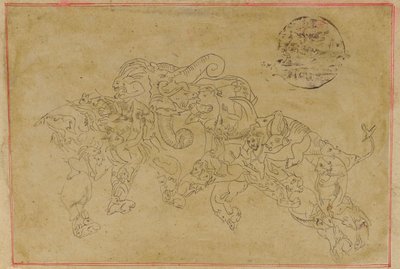 Kaksi yhdistelmänorsua, taistelevat, 1700-luku. tekijältä Unbekannt