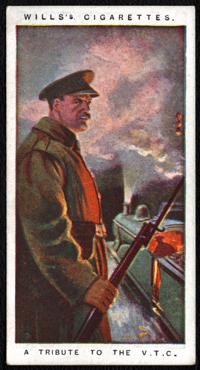 Yhdistynyt kuningaskunta: Yksi 24 savukekortin sarjasta, jonka Imperial Tobacco Company julkaisi vuonna 1917 kunnianosoituksena armeijan ja siviilijoukkojen sotaponnisteluille. tekijältä Unbekannt