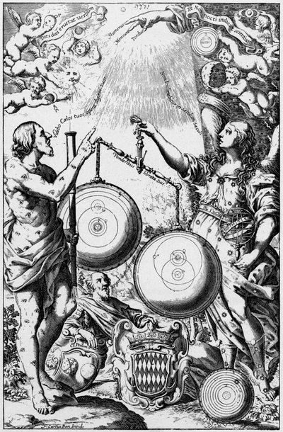 Urania, tähtitieteen museo, universumin järjestelmien punnitseminen ja vertailu, 1651 tekijältä Unbekannt