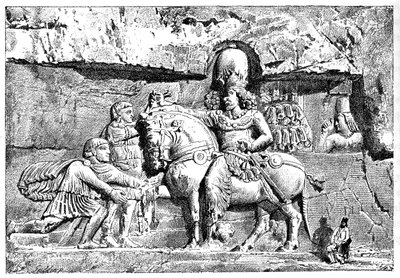 Valerian Saporin jaloilla, Kuninkaalliset haudat Naksh-I-Rustemissa, Persepolis, Iran, 1895 tekijältä Unbekannt