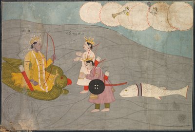 Vanasuras Sons Submit to Krishna: Kohtaus Krishna Lilan Aniruddha Usha -osastosta, n. 1840. tekijältä Unbekannt
