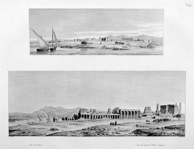 Näkymä Luxoriin ja Theban temppeliin Luxorissa, Egyptissä, 1808 tekijältä Unbekannt