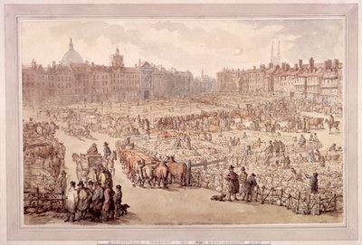 Näkymä Smithfield Marketille, Lontoo, 1810 tekijältä Unbekannt