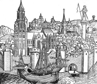 Näkymä linnoitettuun kaupunkiin, 1493 tekijältä Unbekannt