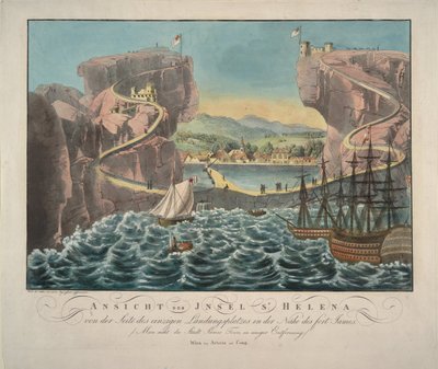 Näkymä St. Helenan saarelle laskeutumispaikan puolelta Jamesin linnakkeen lähellä, 1815 tekijältä Unbekannt