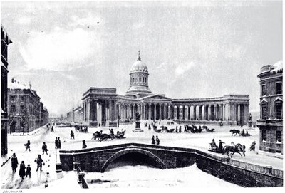 Näkymä Kazanin katedraalille Pietarissa, n. 1850 tekijältä Unbekannt