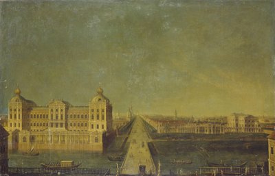 Näkymä Nevski Prospektille Anichkovin palatsista ja Shuvalovs-talosta, 1700-luvun toinen puoli. tekijältä Unbekannt