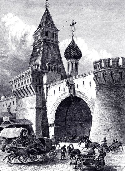 Näkymä Nikolskaja-tornille ja asevarastoon Moskovassa, noin 1860 tekijältä Unbekannt