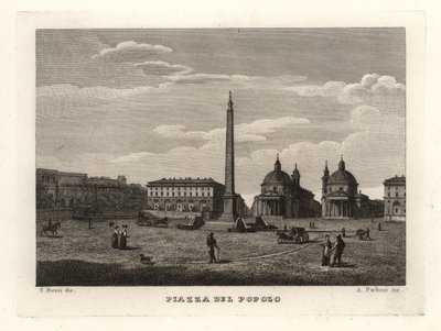 Näkymä Piazza del Popololle, Roomalle, muinaisella obeliskillä Heliopolisista, Egyptistä tekijältä Unbekannt