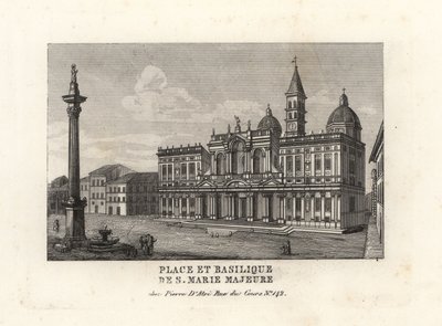 Näkymä Piazza e Basilica di Santa Maria Maggiorelle, aukiolle ja Pyhän Maria Majorin kirkolle Marian-pylväällä, Rooma tekijältä Unbekannt