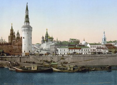 Näkymä Pyhän Vasilin rinteelle, nähtynä Moskva-joelta, Moskova, Venäjä, c1890-c1905 tekijältä Unbekannt