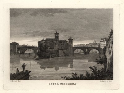 Näkymä Tiber-saarelle, Isola Tiberina, Rooma tekijältä Unbekannt