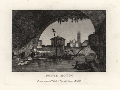 Näkymä rikkoutuneesta Ponte Rottosta, Pons Aemilius, Tiber-joessa, Roomassa tekijältä Unbekannt