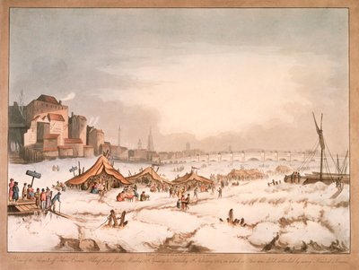 Näkymä jäätyneelle Thames-joelle Three Cranes Wharfin edustalla, Lontoo, 1814 tekijältä Unbekannt