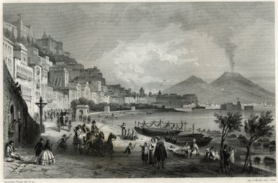 Näkymä satamaan ja Napolin kaupunkiin 1800-luvulla, ranskalaisen toimittajan ja matkailijan Louis Enault