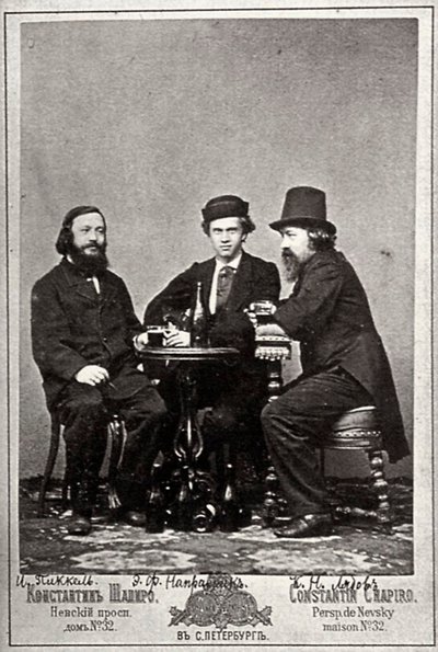 Viulisti Johann Pickel säveltäjien Eduard Nápravníkin ja Anatoli Ljadovin kanssa, 1800-luku tekijältä Unbekannt