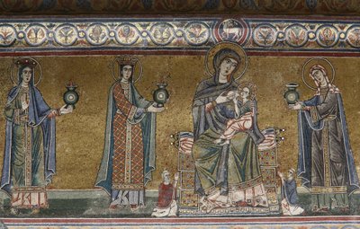 Neitsyt- ja lapsimosaiikki Santa Maria in Trasteveren kirkossa, Roomassa, Italiassa tekijältä Unbekannt