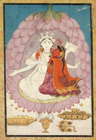 Vishnu ja Lakshmi istuvat lootuskukan päällä, 1800-luvun alku. tekijältä Unbekannt