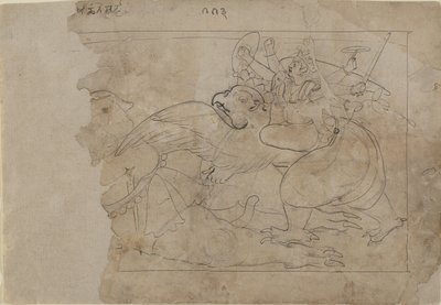 Vishnu on Garuda Slaying a Demon, 1700-luvun puoliväli. tekijältä Unbekannt
