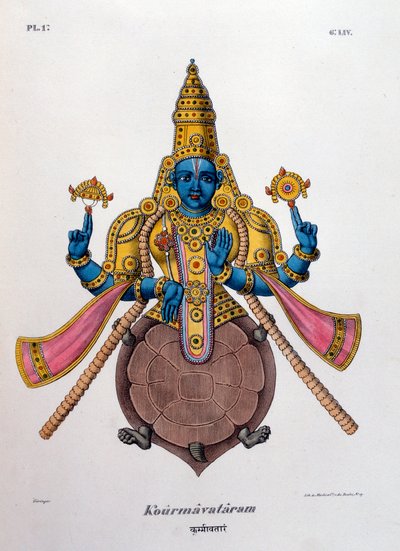 Vishnu, yksi hindujen kolminaisuuden trimurtin jumalista, 1828 tekijältä Unbekannt