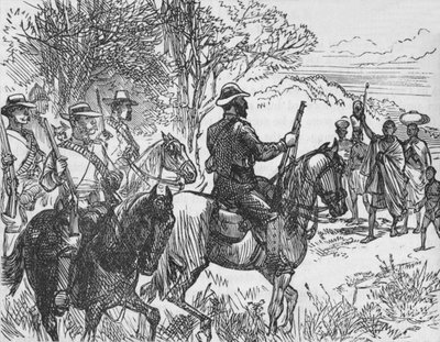 Vapaaehtoiset tapaavat uskollisen kaffirin ja hänen perheensä, n. 1880 tekijältä Unbekannt