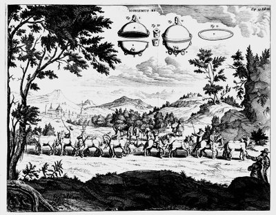 Von Guerickesin esittely ilmanpaineen voimakkuudesta, 1672 tekijältä Unbekannt