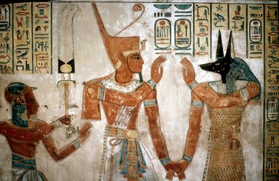 Seinämaalaus Rameses III:n pojan haudasta, Kuningattaren laakso, Luxor, Egypti, 1100-luvulla eaa. tekijältä Unbekannt