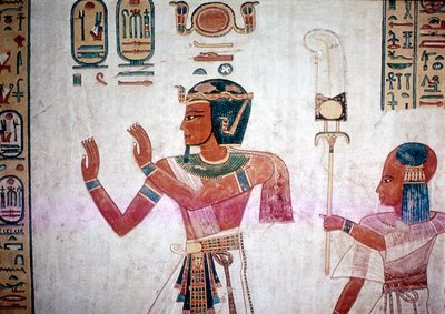 Seinämaalaus Ramses III:sta, joka johtaa kuolleen pojan jumalien luo, Kuningattaren laakso, Egypti, 12. eaa. tekijältä Unbekannt