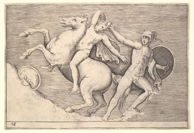 Warrior Pulling a Rider from His Horse, Ex Antiquis Camus et Ge..., julkaistu n. 1599-1622. tekijältä Unbekannt